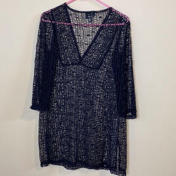 J Valdi Swimsuit Crocheted Cover-up Navy Blue Small - Picture 4 of 4